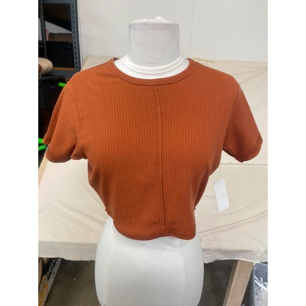 Vans Waverly Fitted Ribbed Crop Top Burnt Orange Short Sleeve Tee VN000JKV6KY S